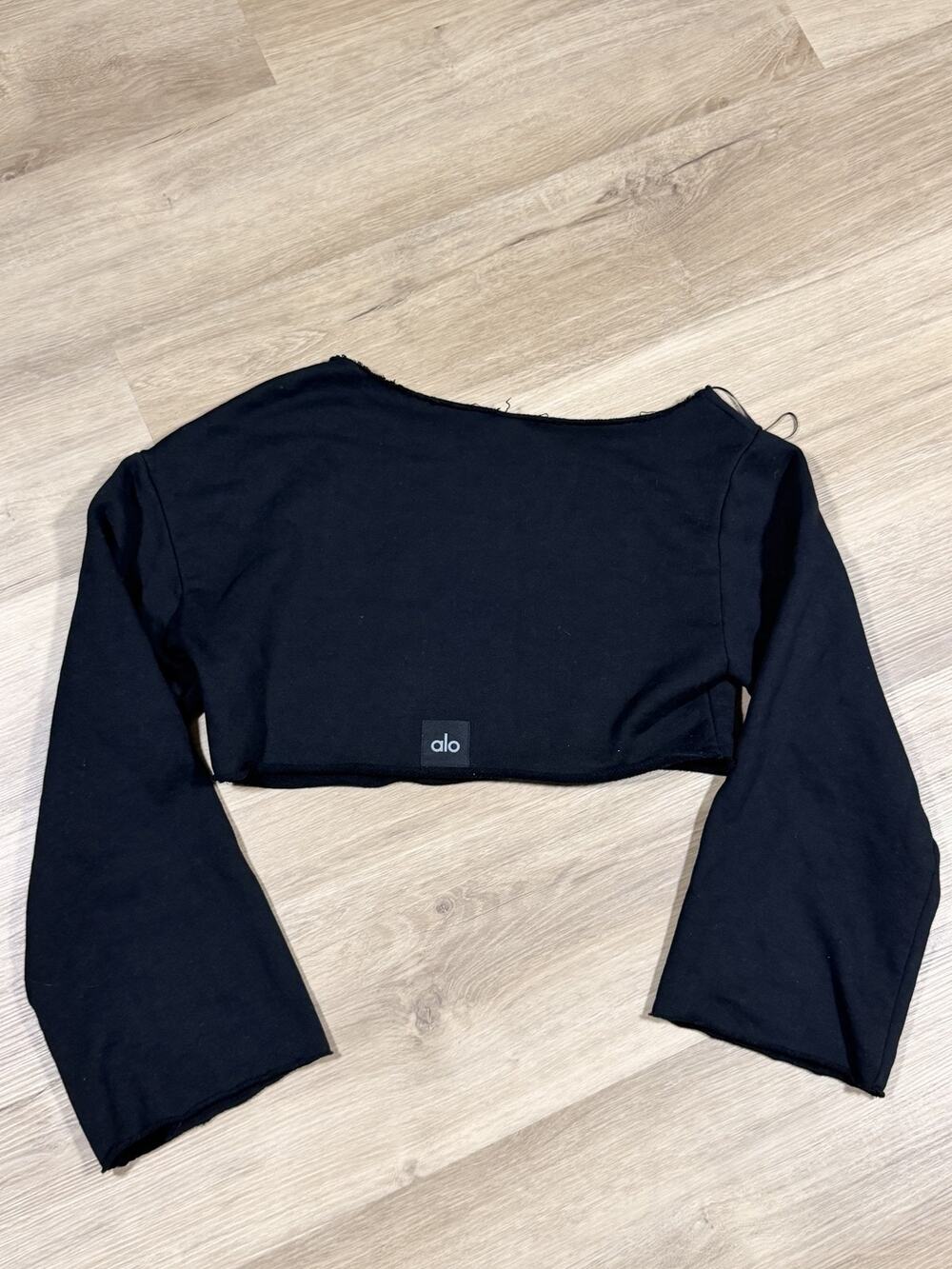 Alo Yoga Shrug it Off Womens XS Black French Terry Crop Shrug Long Sleeve